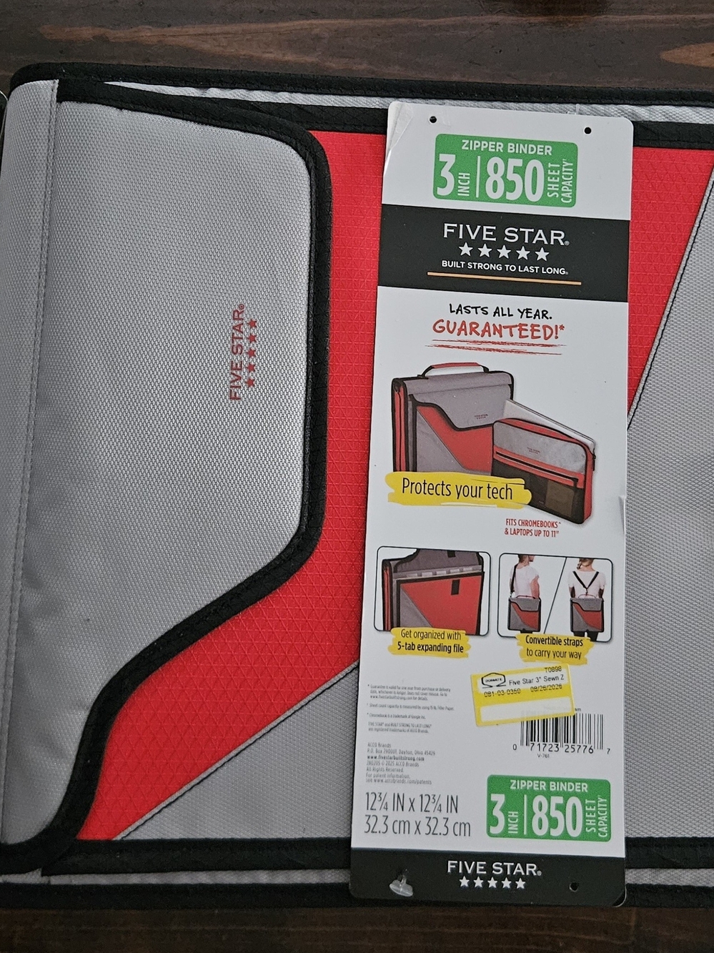 Five Star Red and Gray Zipper Binder Organizer with Padded Panels